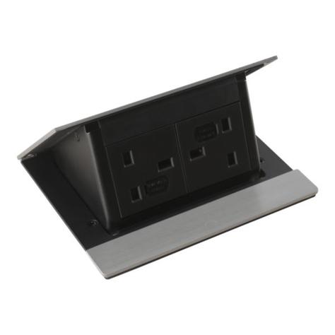 Incara Pop Up In-Desk Module Brushed Aluminium with 2 x BS Sockets, 2m Cord  and BS 1363 Plug, 654833, 3414972002035